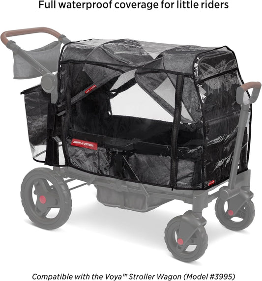 Radio Flyer Voya Quad Stroller Wagon Rain Cover with Storage Bag, Black, Waterproof Stroller Cover for 4-Seater Wagon with High Sides, Fast-Drying Design, Zippered Side Panel for Easy Access