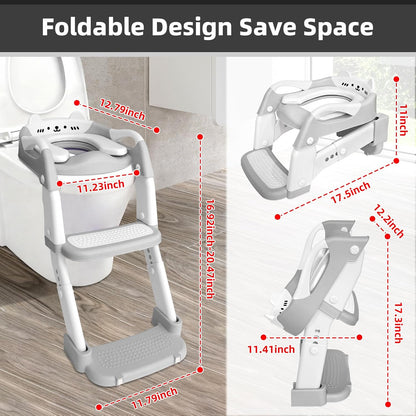 Potty Training Seat, Upgrade Toddler Toilet Seat for Kids Boys Girls, 3 in 1 Potty Training Toilet with Step Stool Ladder-Non Slip Foldable (Purple+Pink)