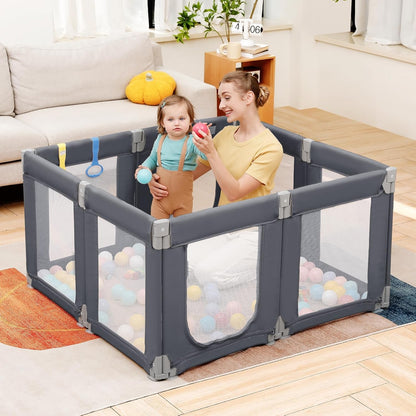 Dripex Baby Playpen, 47"x47" Small Playpen for Babies, Enhanced Safety Baby Play Yard for Indoor & Outdoor, Infant Play Pen with Soft Breathable Visible Mesh, Anti-Fall Design & Easy Setup, Grey