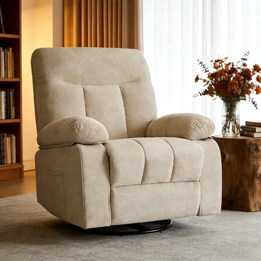 Power Lift Recliner Chair for Adult with Heated and Full Body Massage, Glider Nursery Chair with Cup Holder and USB Charge Port, Oversided Swivel Rocker Recliner for Living/Study/Bedroom Room, Grey
