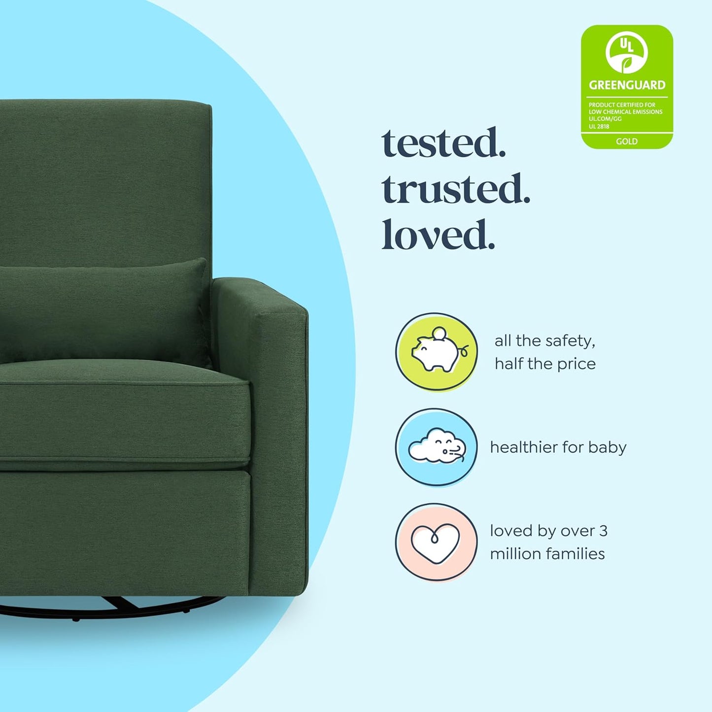 Davinci Piper 360° Swivel Rocker Recliner Chair - Glider Rocking Chair for Nursery and Living Room- GREENGUARD Gold, FSC & Certi-PUR US Certified - Ultra Comfy Glider Recliner Nursery Chair - Cream