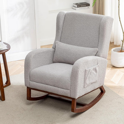 HCHAIRH Rocking Chair Nursery, Nursery Rocking Chairs with Foot Rest, Comfy Fabric Glider Rocker Nursing Chair with High Back for Nursing, Living Room, Bedroom, Beige