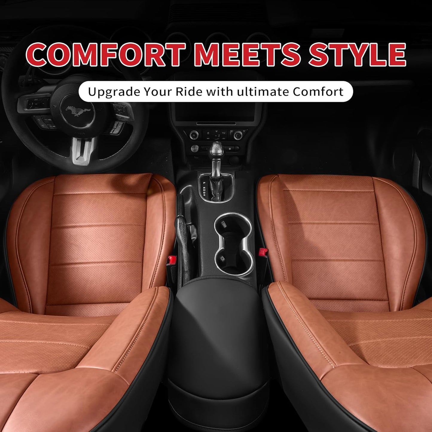 Custom Fit Ford Mustang Convertible Seat Cover 2015 2016 2017 2018 2019 2020 2021 2022 2023 2024 2025 2026, Faux Leather Car Seat Cover Full Set (Convertible-Red+Balck)