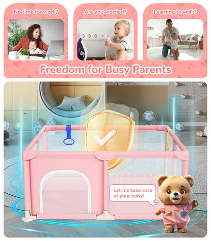 Dripex Baby Playpen, 47"x47" Small Playpen for Babies, Enhanced Safety Baby Play Yard for Indoor & Outdoor, Infant Play Pen with Soft Breathable Visible Mesh, Anti-Fall Design & Easy Setup, Grey