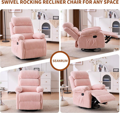 Adult 360° Rocking Recliner Chair，Nursery Rocker Reclining Chair with Side Pocket, a Comfy upholstered Single Sofa Armchair. Suitable for Living Room, Bedroom Nursing use, Velvet Fabric in Beige