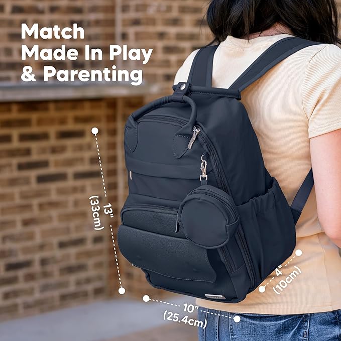 KeaBabies Diaper Bag Backpack - Small Multifunctional Travel Diaper Back Packs, Maternity Baby Changing Bags, 12L Capacity, PU Leather, Waterproof, Unisex, Nappy Changing Pad (Navy Blue, Small)