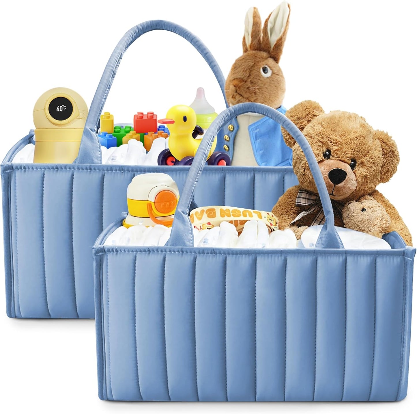 SWEET DOLPHIN 2-Pack Quilted Diaper Caddy Organizer – Premium Puffer Style Nursery Storage Bins – Water-Resistant & Wipeable Changing Table Organizer – Trendy Tote for Home & Car Travel - Mocha Brown