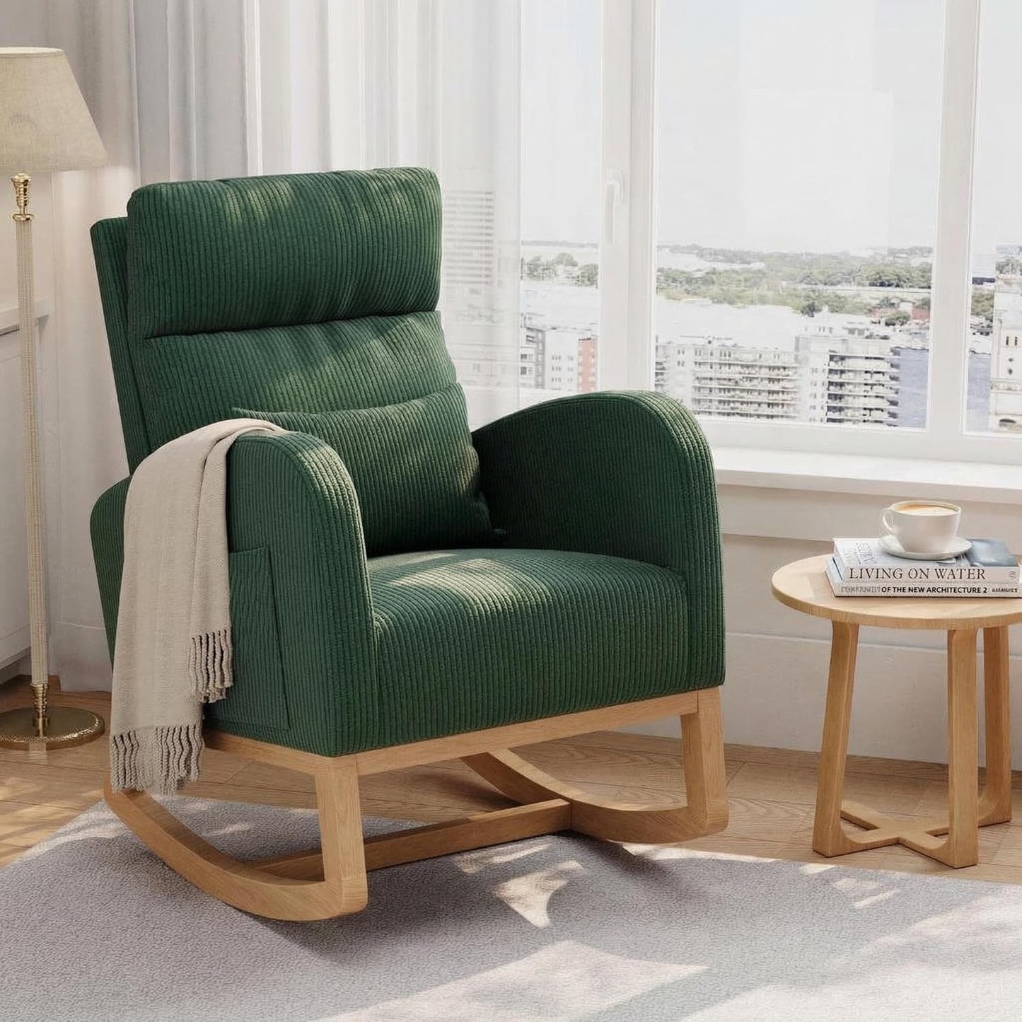 Modern Nursery Rocking Chair, Upholstered Glider Rocking Chair for Living Room, Comfortable Rocker Recliner with Side Pocket, Rocker Glider for Bedroom, Nursing Room