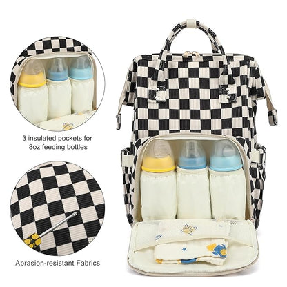 Baby Diaper Bag Backpack for Mom, Large Capacity Travel Nappy Bag for Boys & Girls with Stroller Straps (Corduroy Checkered Black)