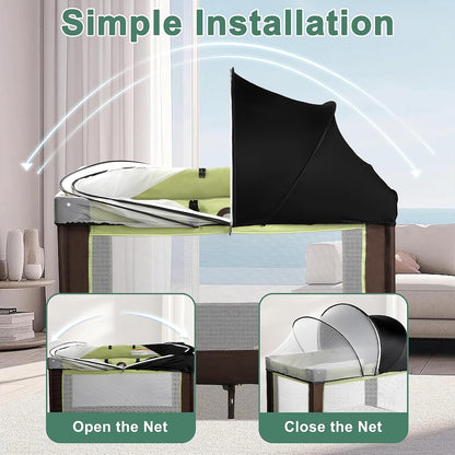 Bassinet Cover for Cats - Blackout Breathable Mosquito Net for Baby Bedside Sleepers & Travel Cribs, 2-Way Zipper Bug Canopy Tent to Block Light & Keep Cats Out (Black-Small)