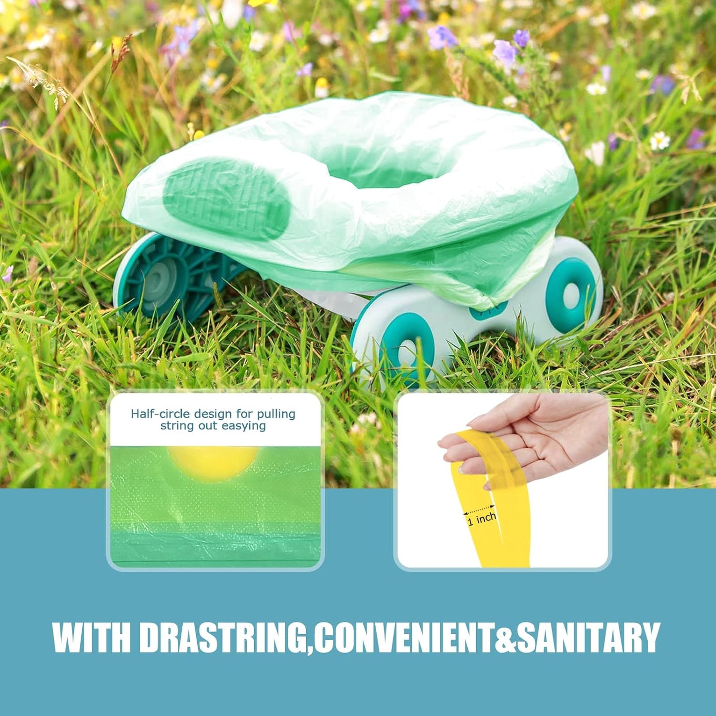 VISATOR Portable Travel Potty Chair Liners Bags Universal with Drawstring, 90 PCS (18 * 20INCH) (Green)