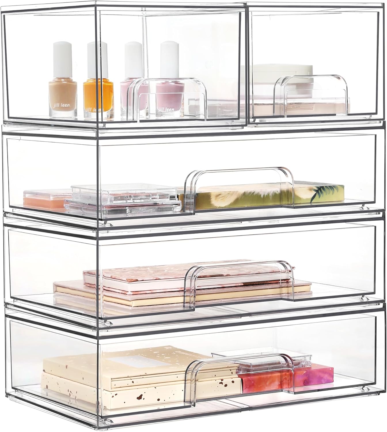 Vtopmart Stackable Storage Drawers Set of 5, Clear Plastic Organizer Bins for Baby Bottle, Beauty Supplies Storage, Ideal for Kichen Countertop, Vanity, Bathroom, Cabinet, Pantry Organization