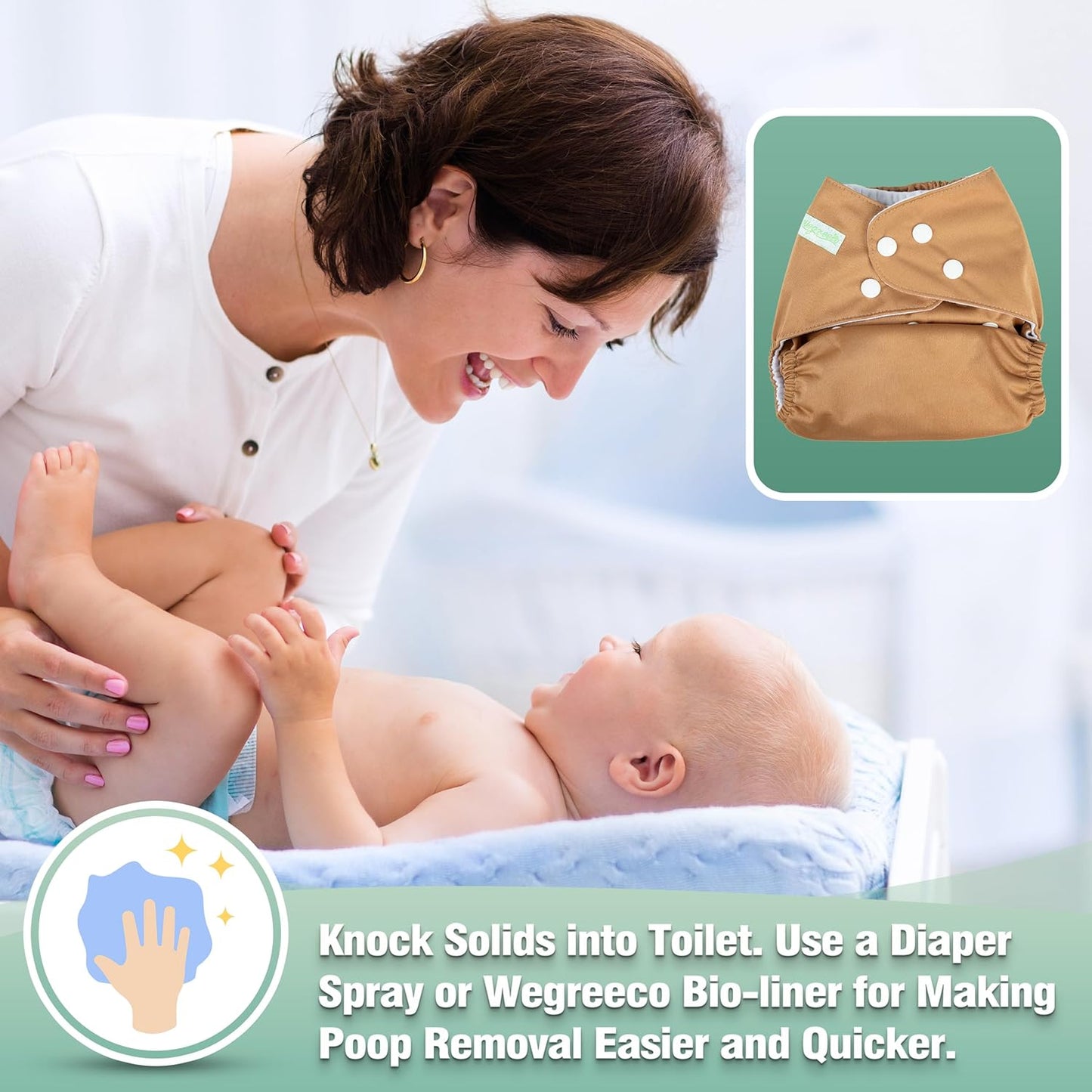 wegreeco Cloth Diapers 6 Pack with 6 Inserts & 1 Wet Bag, Washable Cloth Diapers for Babies, One Size Adjustable Reusable (Flower)