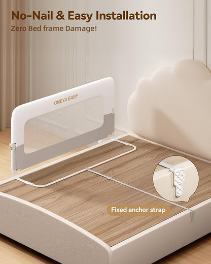 Baby Bed Rail Guard, 48in Thickened Toddler Bed Rail for Toddlers, Extral Tall Swing Down Kids Child Safety Side Railing Guards/Rails for Twin, Full, Queen, King Bunk Size Bed, White/Grey, 27”H