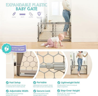 Regalo Safety 28"-42" Extra Wide Baby Gate for Doorways & Bottom of Stairs, Pressure Mounted Safety Gate for Babies, Toddlers & Pets, Tested & Safe for 30 Years, American Designed, American Owned