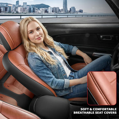 Custom Fit Ford Mustang Convertible Seat Cover 2015 2016 2017 2018 2019 2020 2021 2022 2023 2024 2025 2026, Faux Leather Car Seat Cover Full Set (Convertible-Red+Balck)