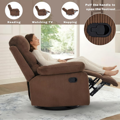 Rocking Recliner Chair,Modern Swivel Glider Recliner Chair,Corduroy Fabric Upholstery Recliner,Manual Reclining Sofa Chair for Living Room,Office,Apartment (Beige)