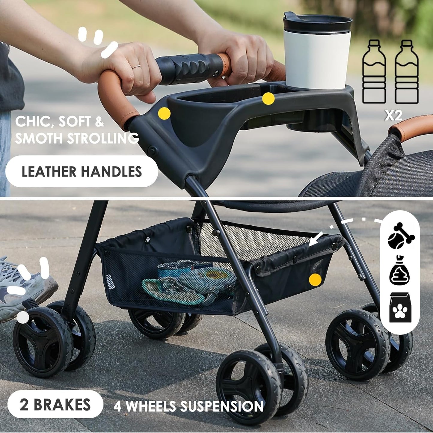 Zoosky 3 in 1 Pet Stroller with Removable Carrier, Folding Stroller for Small/Medium Dogs and Cats, Waterproof, All-Terrain, with Sun Shades, Car Seat