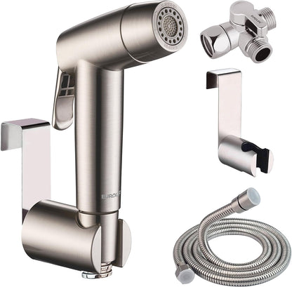 Handheld Bidet Sprayer for Toilet, Dual Spray Modes with Lockable Push Button, High Pressure Bathroom Sprayer, No-Drill Toilet Tank Mount, Stainless Steel Hose Set, Black Finish
