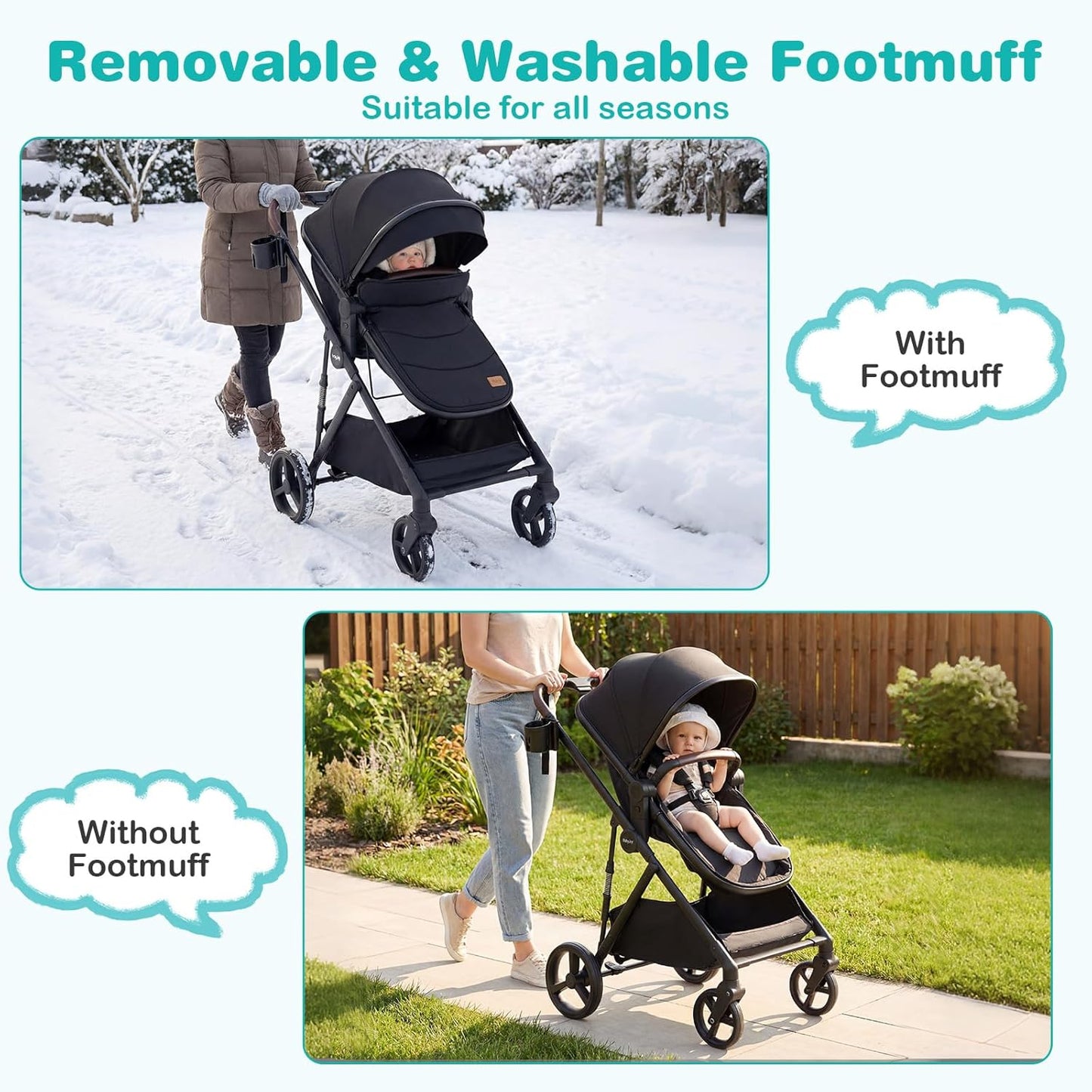 BABY JOY 2 in 1 Baby Stroller, High Landscape Convertible Bassinet Stroller with Reversible Seat, Net, Adjustable Canopy, Cup Holder, Foldable Pushchair Pram Stroller for Newborn Toddlers (Gray)