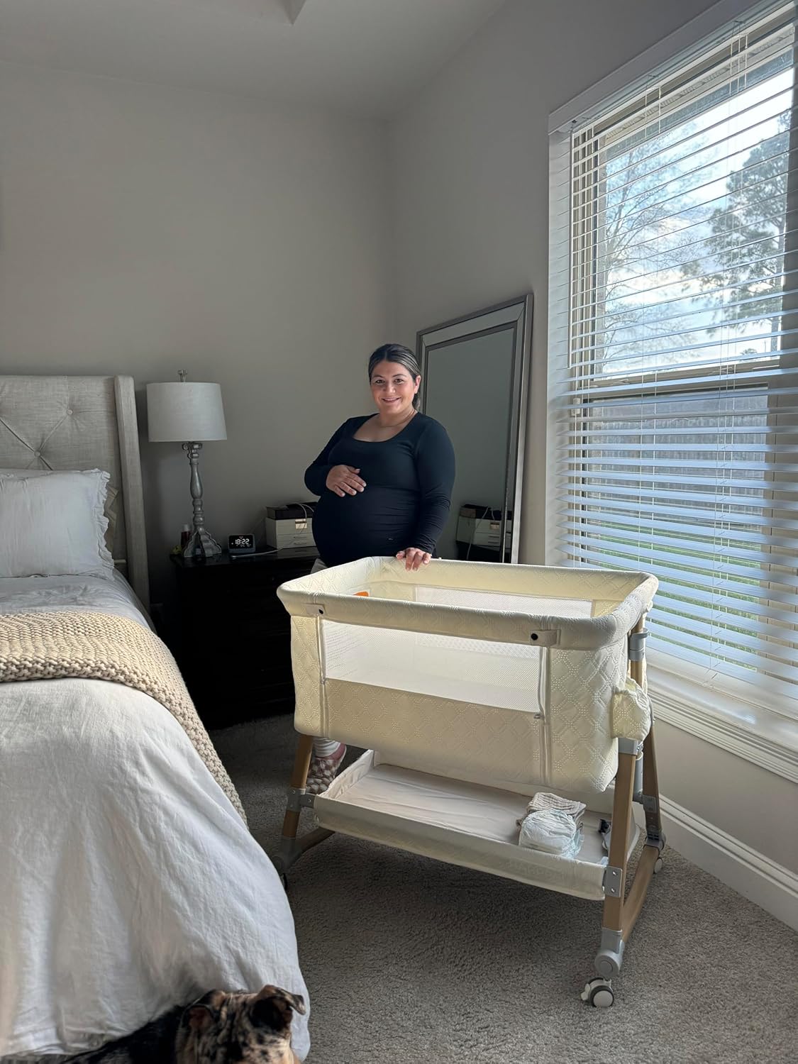 HARPPA Cuddly Bassinet, 3 in 1 Baby Bassinet, Rocking Bedside Bassinet with Wheels, 5 Height Adjustable, Includes Mosquito Net, Mattress, Anchor Strap