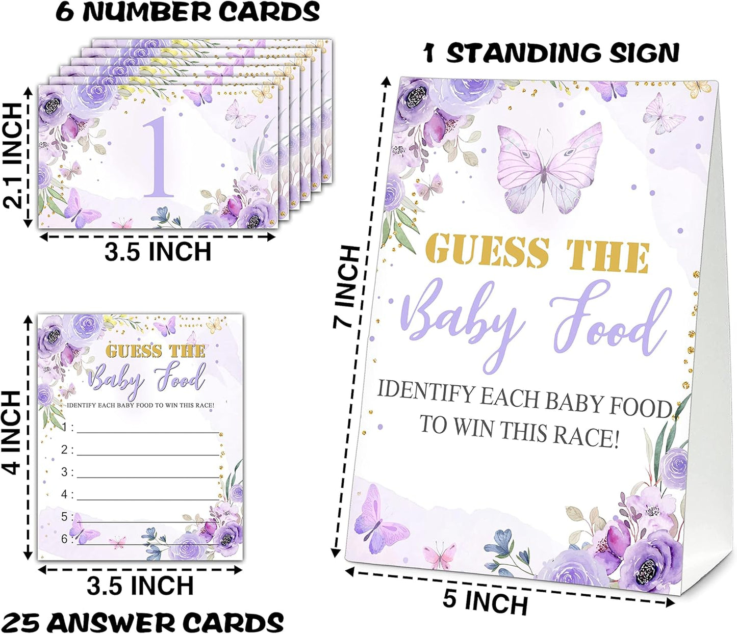 Guess the Baby Food Party Games, Baby Shower Game Set, 1 Standing Sign + 25 Answer Cards + 6 Number Cards, Boho Wild West Gender Reveal Party Decoration Supplies -B05