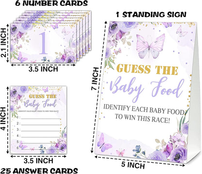 Guess the Baby Food Party Games, Baby Shower Game Set, 1 Standing Sign + 25 Answer Cards + 6 Number Cards, Boho Wild West Gender Reveal Party Decoration Supplies -B05