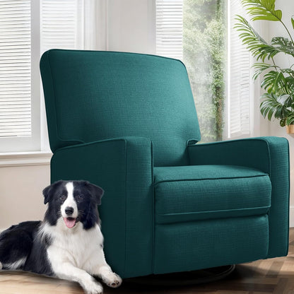 Swivel Rocker Recliner Chair for Adults, High Back Fabric Recliner with Deep Seat, Manual Glider for Living Room & Nursery, Grey
