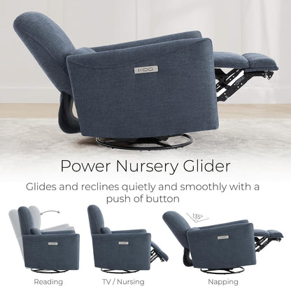 CHITA Power Recliner Chair Swivel Glider, FSC Certified Upholstered Living Room Nursery Reclining Sofa Chair with Lumbar Support, Linen
