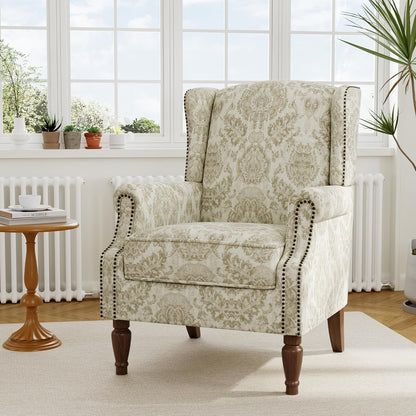 Swivel Rocker Recliner Chair, Manual Nursery Glider Recliner, Floral Fabric Wingback Accent Chair with Adjustable Backrest & Footrest for Small Spaces Living Room Bedroom (Plants Floral, Set of 1)