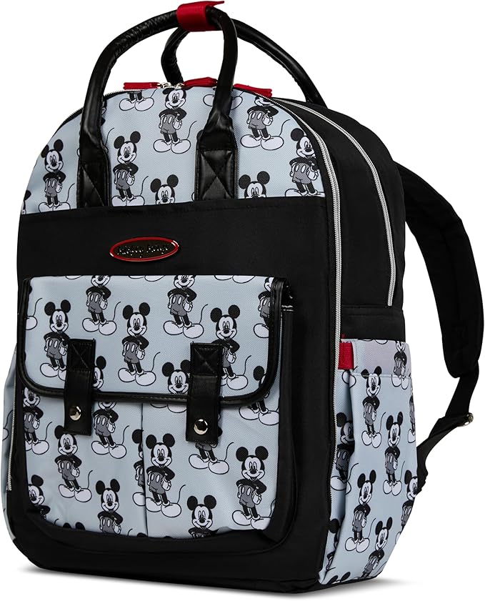 Disney Diaper Bag Backpack with Changing Pad Mickey Mouse – 16” Nylon Baby Bag for Parents, Insulated Bottle Holders, Multiple Storage Pockets