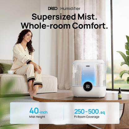 DREO Smart Humidifiers for Bedroom, 6L Top Fill Supersized Cool Mist Humidifier for Large Room, 60 Hour Runtime, Quiet Ultrasonic Humidifier for Plants, Indoor, Home, Night Light, Black