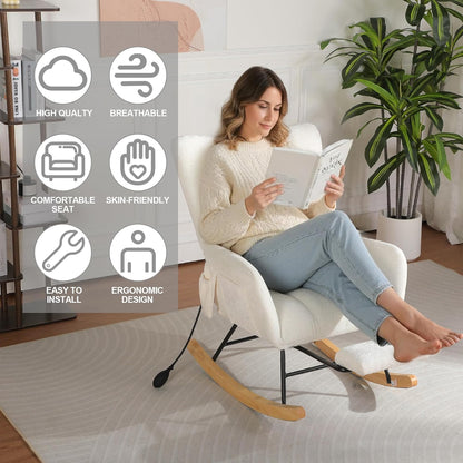 Rocking Chair Nursery with Airbag, Comfy Modern Nursery Rocking Reading Chair indoor with Footrest, Cozy Upholstered Glider Rocker Chairs for Living Room Bedroom Offices(Chenille, Dark Grey)