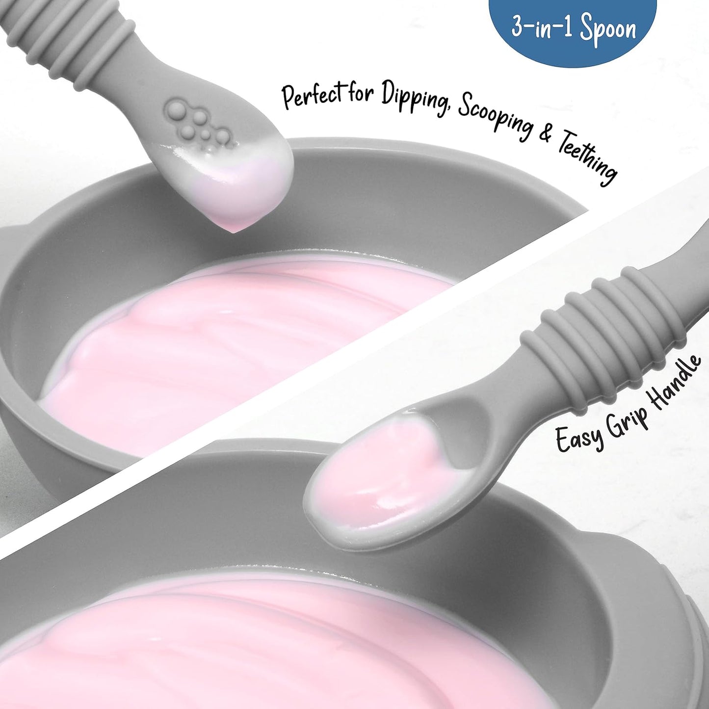 PrimaStella Unbreakable Silicone Non-Slip Bowl and Chew Spoon Set for Babies and Toddlers (Rainbow Swirl)