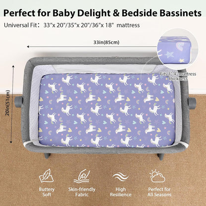 Baby Bedside Bassinet Sheets Girl, 33”x20” Compatible with Baby Delight Dream On Me & Most Rectangle Bedside Sleeper Bassinet Mattress, Super Soft Microfiber Pink Butterfly Flower