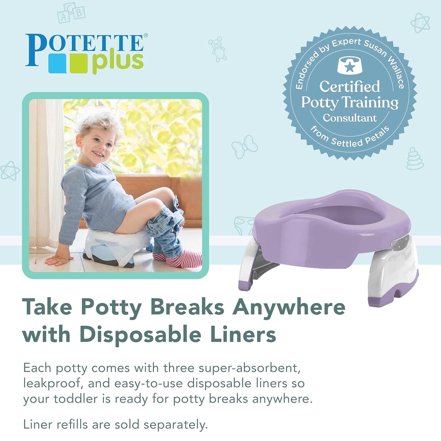 Kalencom Potette Plus 2-in-1 Travel Potty and Trainer Seat - Dual-Purpose Potty Training Toilet Seat - Portable Potty for Toddler Travel - with Durable, Lock-in Legs and Splash Guard - Pastel Mint