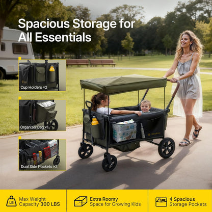 Stroller Wagon for Kids, One-Hand Adjustable Push/Pull Handle, Spacious Storage, 8"/12" All-Terrain Wheels, Canopy with Bug Net, Wagon Stroller for Daily Walks, Short Trips & Grocery Runs