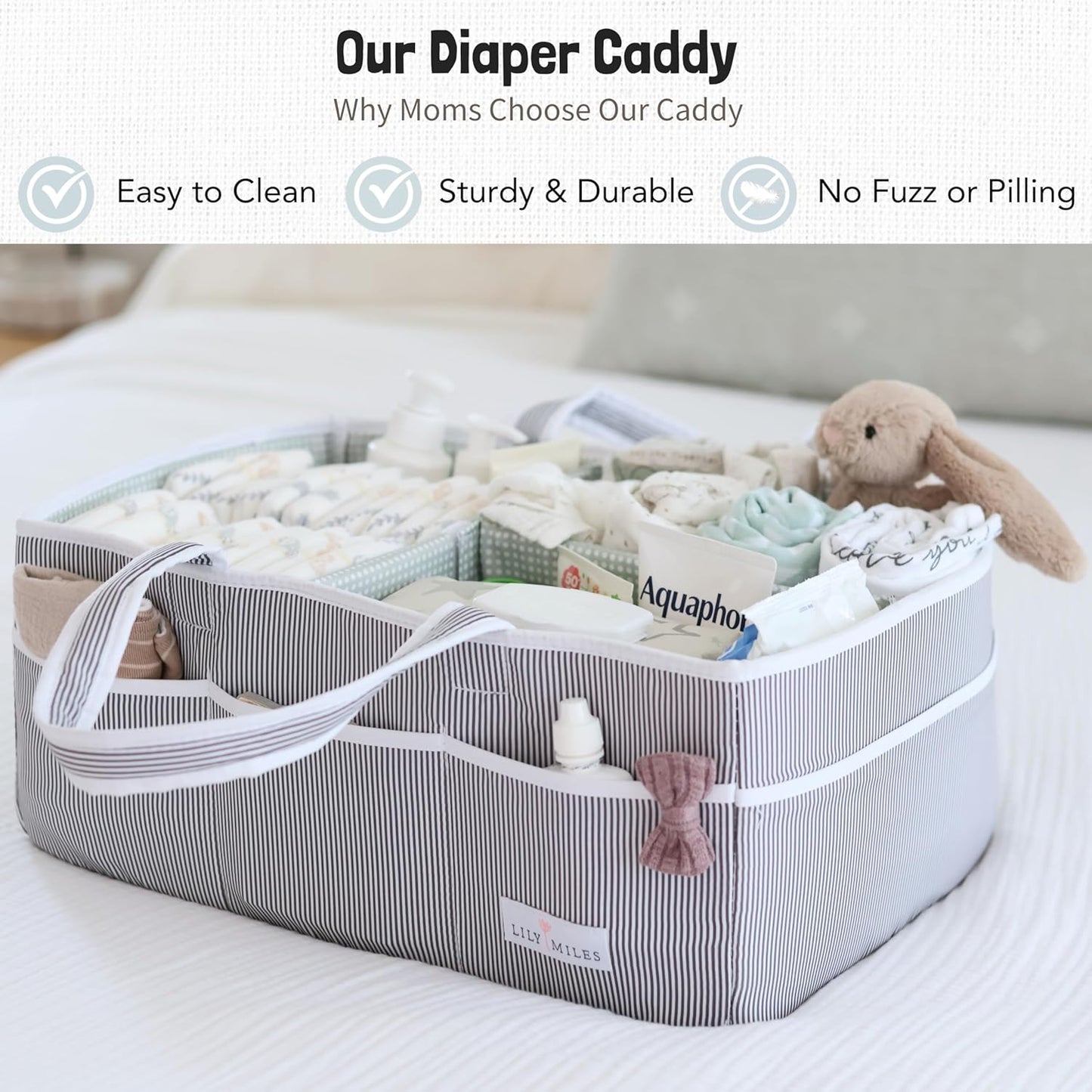 Lily Miles Baby Diaper Caddy Organizer - Large Tote Bag for Newborn essentials Boy or Girl - Baby Shower Basket - Nursery Must Haves - Registry Favorites - Newborn Caddie Car Organizer