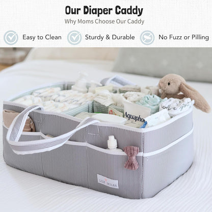 Lily Miles Baby Diaper Caddy Organizer - Large Tote Bag for Newborn essentials Boy or Girl - Baby Shower Basket - Nursery Must Haves - Registry Favorites - Newborn Caddie Car Organizer