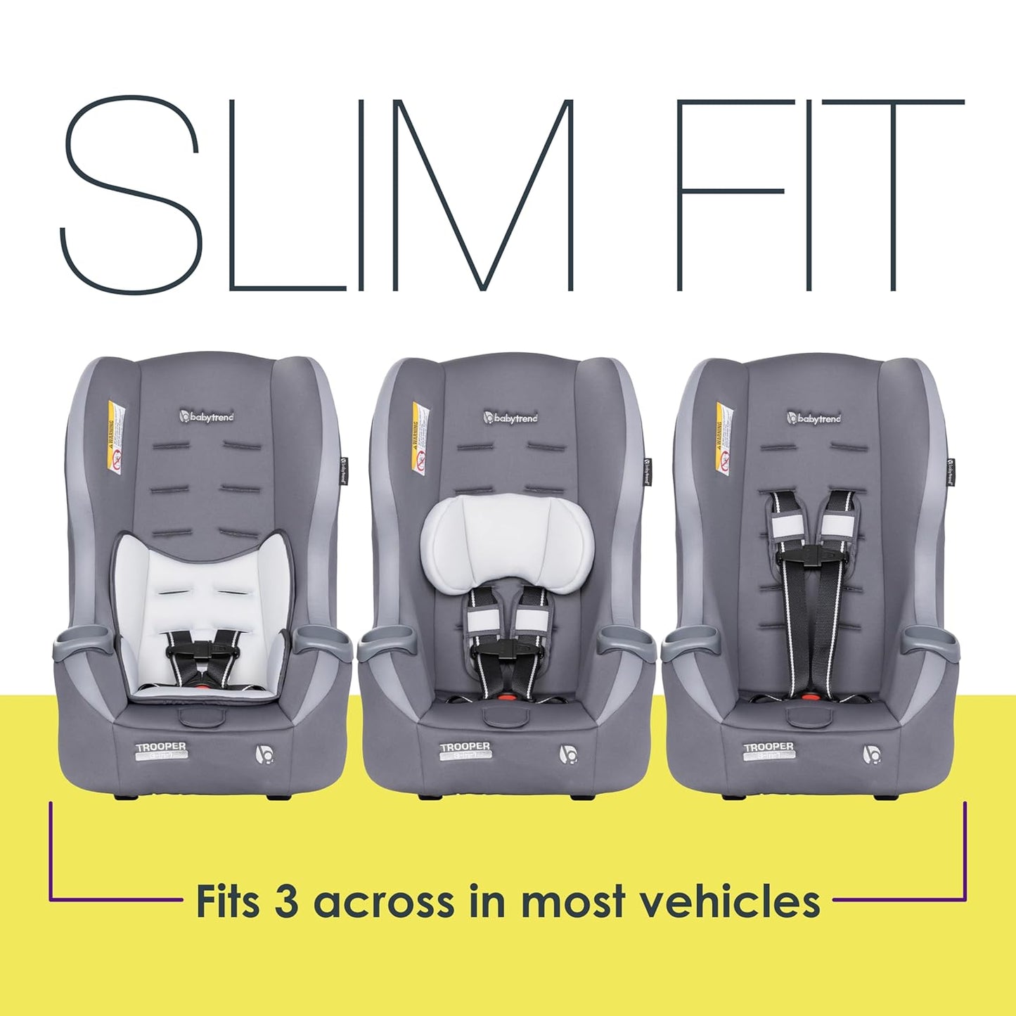 Baby Trend Trooper™ Slim 3-in-1 Convertible Car Seat, Dash Black – Slim Fit, 3-in-1 Growth Modes, Lightweight Design, Adjustable Comfort Padding