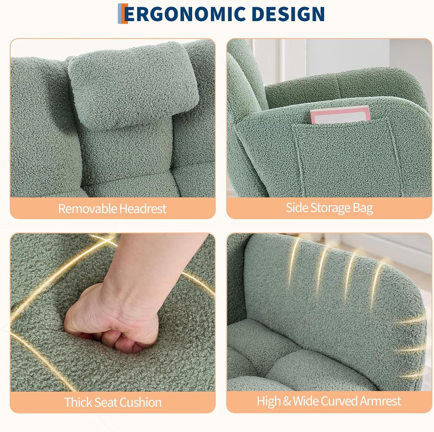 GarveeHome Rocking Chair Nursery Teddy, Upholstered Baby Fluffy Glider Rocker for Adults Small Spaces Indoor, Nursing Chairs for Living Room, Bedroom, Classroom