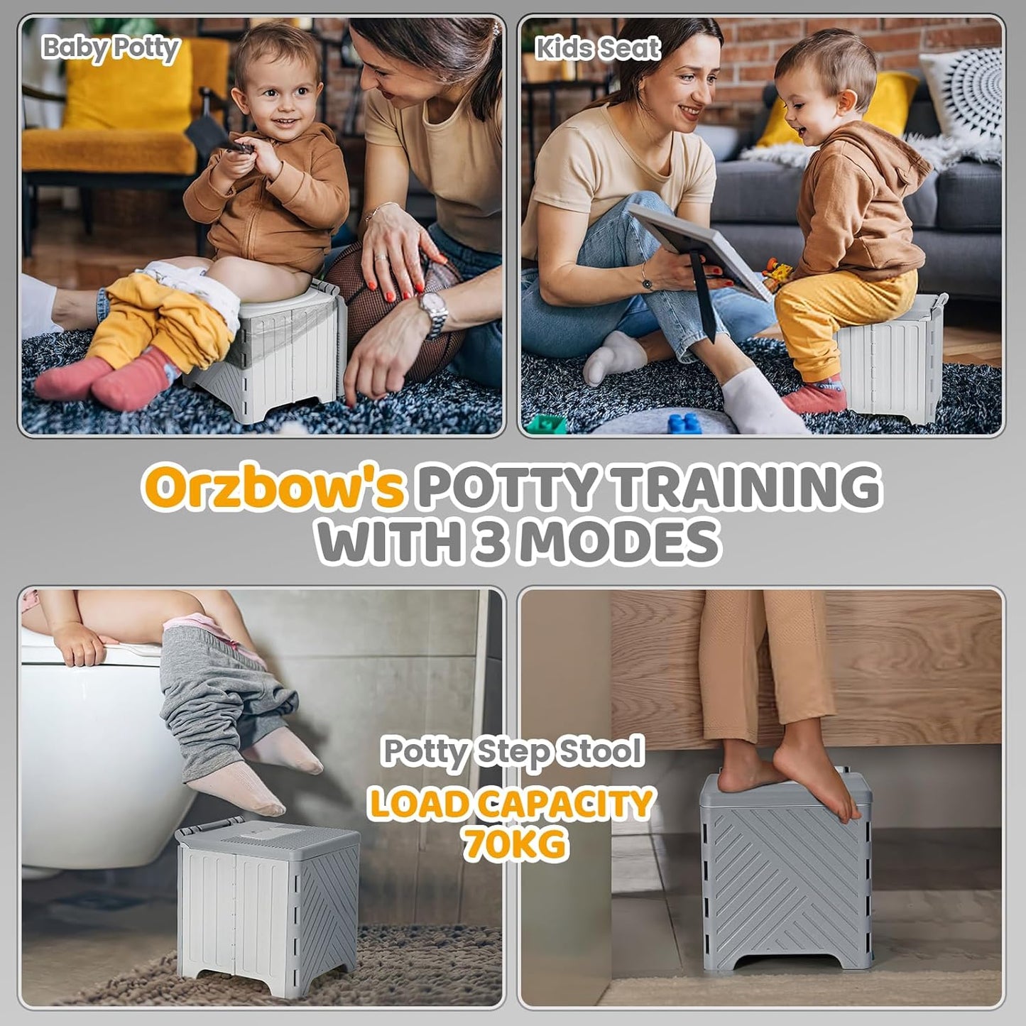 Orzbow Portable Potty Training Toilet, Travel Potty Seat for Toddler Boys Girls, Toilet Training Essentials, Foldable, Includes Free Travel Bag and Disposable Liners, Toddler Travel Essentials, Grey