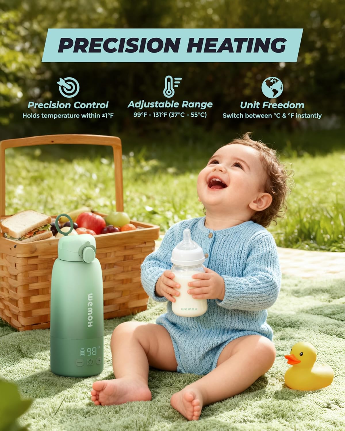 Upgraded Portable Milk Warmer with Self-Clean Function, 110W Fast Heating for Breast Milk & Formula, 16oz Large Capacity Travel Bottle Warmer, USB-C Fast Charge, Ideal for Hiking, Flights & Car Use