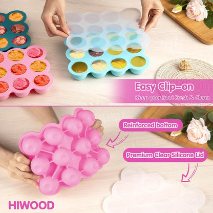 12x1.5oz Baby Food Storage Containers, Baby Food Freezer Tray with Clip Lid Gossamer Pink, Food Grade Silicone Freezer Trays for Purees & Vegetables