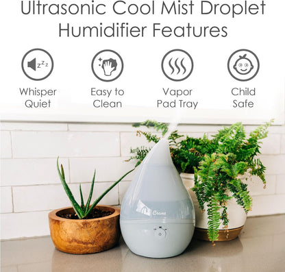 Crane Droplet Ultrasonic Small Air Humidifiers for Bedroom and Office, 0.5 Gallon Cool Mist Humidifier for Plants and Home, Humidifier Filters Optional, White