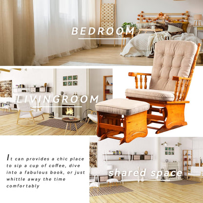 Rustic Glider Chair for Nursery with Ottoman, Resistant Rubber Wood Nursery Glider and Ottoman Sets for Relaxing, Rocking Chair for Living Room Bedroom