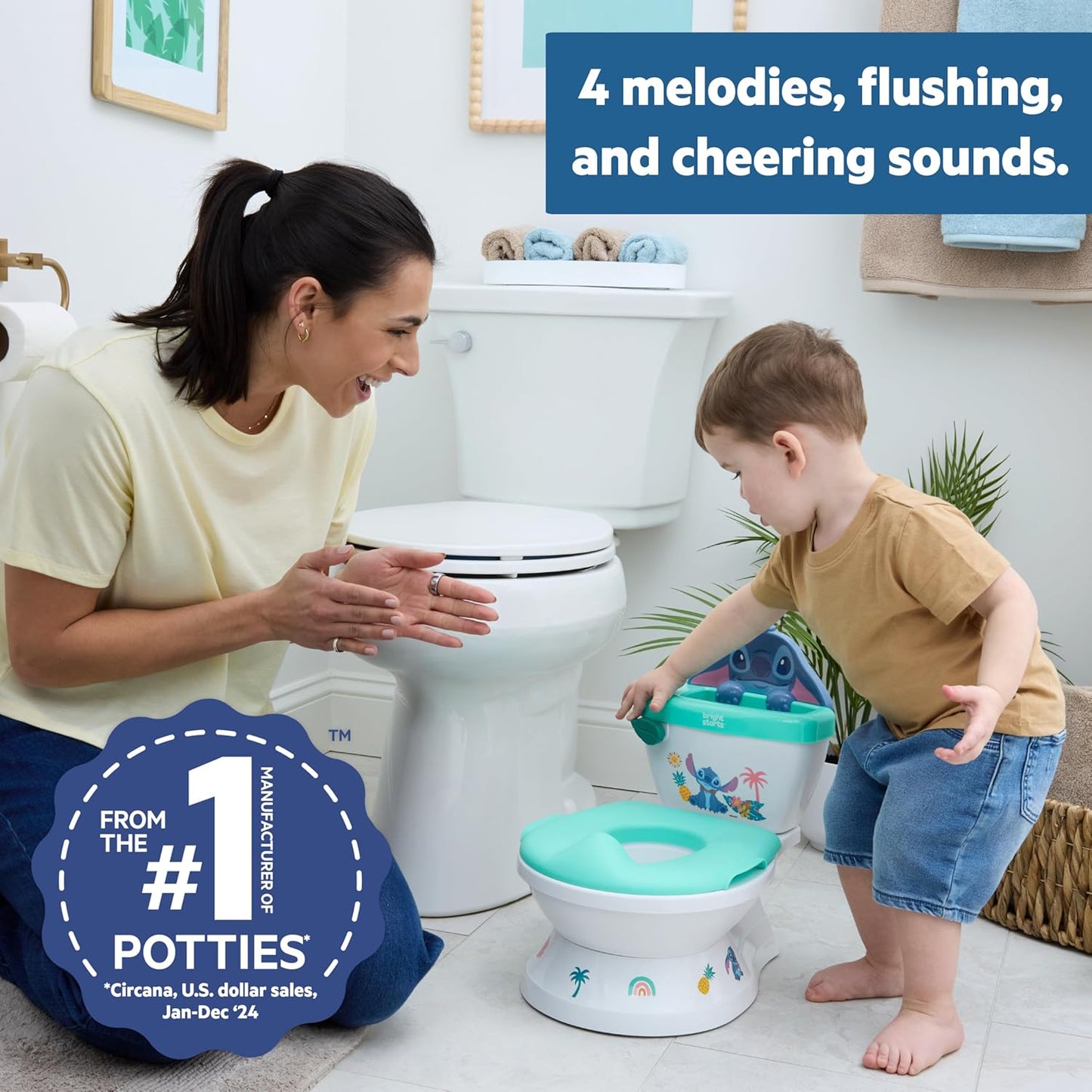 Bright Starts Disney Junior Minnie Mouse My Size Potty Training Toilet, Toddler Potty Chair with Flushing & Cheering Sounds, Removable Seat with Splash Guard & Handles, Ages 18+ Months, Up to 50 lbs