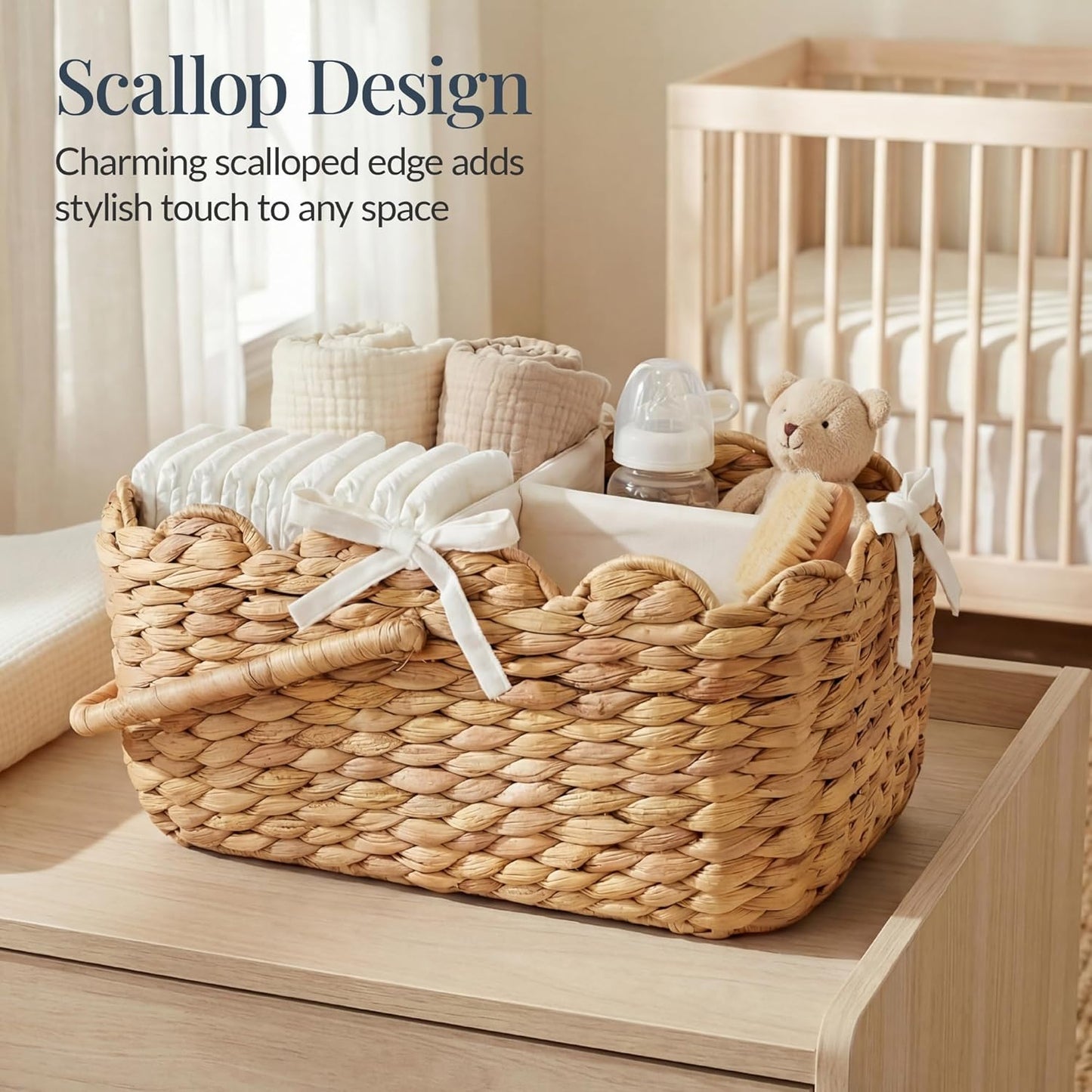Best Choice Products Baby Diaper Caddy Organizer, Large Portable Handmade Nursery Basket w/Removable Divider & Handles, Handwoven Changing Table Storage Bin for Nursery Organization - Chestnut