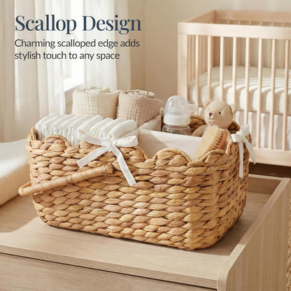 Best Choice Products Baby Diaper Caddy Organizer, Large Portable Handmade Nursery Basket w/Removable Divider & Handles, Handwoven Changing Table Storage Bin for Nursery Organization - Chestnut