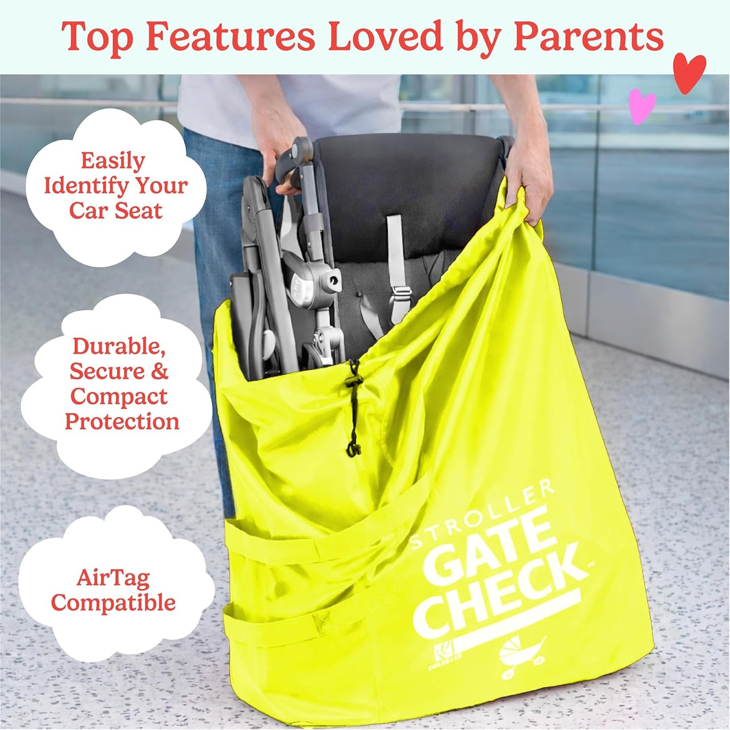 J.L. Childress Gate Check Bag for Single & Some Double Strollers - Travel Bag for Airplane, Fits Most Standard Baby Strollers, Airport Accessories for Gate Check, Flying Essentials - Red